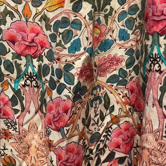 NATURAL LIFE Cream Floral Print Top with Teal and Coral Accents Side Slits Maxi - Picture 11 of 12